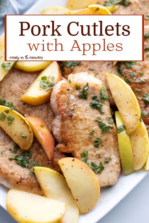 These pork cutlets with apples get a flavor boost from the mix of sweet and sour varieties. The apples add the perfect balance of sweetness and tang to complement the tender pork. via @cmpollak1 Pork Sirloin Cutlets Recipe, Pork Cutlet Recipes Easy, Pork Cutlet Recipes, Pork Cutlet, Pork Recipes For Dinner, Pork Roast Recipes, Juicy Pork Chops, Chop Recipes, One Skillet Meals