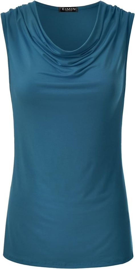 EIMIN Women's Cowl Neck Ruched Draped Sleeveless Stretchy Blouse Tank Top TEAL M at Amazon Women’s Clothing store Chiffon Cami Tops, Backless Tank Top, Draped Blouse, Summer Romance, Blouse Tank Top, Backless Top, Summer Jacket, Cami Tanks, Amazon Women