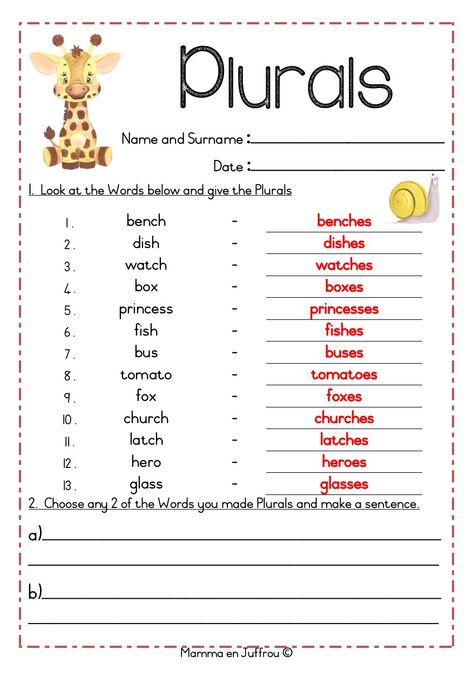 Work Sheets For 3rd Grade English, Plural Words, Singular Plural, Handwriting Worksheets For Kids, English Conversation Learning, English Grammar Exercises, English Grammar For Kids, Singular Nouns, Grammar For Kids