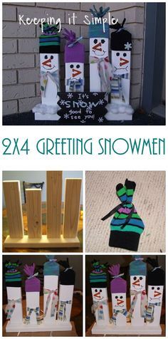 Super easy Christmas and winter decoration- 2x4 wood greeting snowmen Easy Christmas Porch, Deco Noel Nature, Diy Schneemann, 2x4 Wood, Christmas Lollipops, Christmas Porch Decor, Christmas Tree Painting, Christmas Wood Crafts, Snowman Crafts