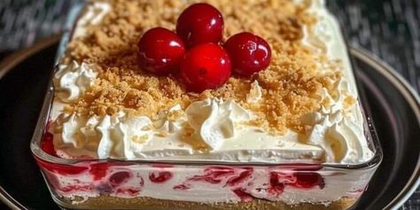 Cherry cheesecake lush layers Cherry Cheesecake Delight, Cherry Cheesecake Lush, Barbara Anderson, Cheesecake Lush, Cherry Delight Dessert, Cheesecake Delight, Dessert Favorites, Perfect Cheesecake Recipe, Delight Dessert