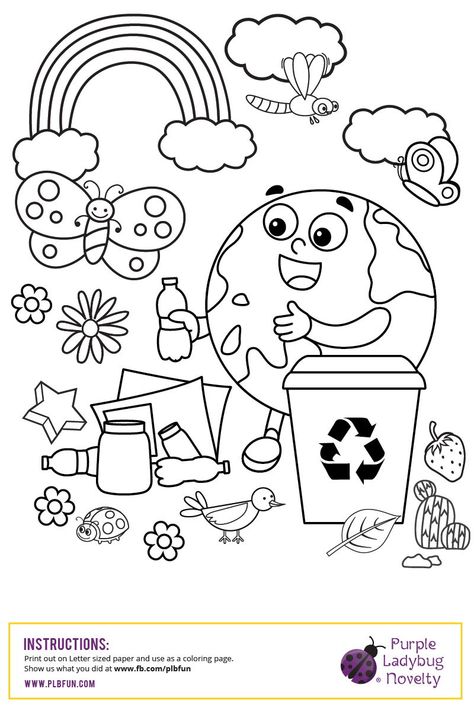 FREE Earth Day Coloring Page by Purple Ladybug Novelty  Practice your kid's coloring skills and teach them how to take care of the environment by our FREE Earth Day coloring page! Ochrana Prírody, Earth Coloring Pages, Earth Day Coloring Pages, Earth Day Projects, Earth Day Crafts, Earth Day Activities, Color Worksheets, Save Earth, Elementary Art