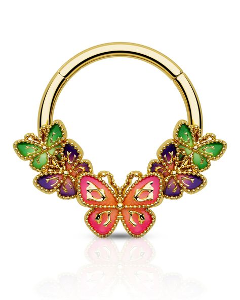 PRICES MAY VARY. [Dainty Design] This Septum Ring Combined with the Colorful Flower and the Butterfly Element,Cute and Dainty, Suitable for your Summer Makeup and Outfit with no Difficulty. [Gauge Size] 16G = 1.2MM; Hoop Diameter: 10MM; Easy to Wear on and Take off. [Material] This 16G Septum Ring is made of the 316L Stainless Steel Material, Hypoallergenic, Harmless to your Sensitive Skin. [Moocrush Jewerly] Mooncrush is a Piercing Jewerly Brand Aimed to Creat a Personal Touch. We're committed Butterfly Septum, Titanium Belly Button Rings, Iridescent Butterfly, Butterfly Hinges, Gold Septum, Septum Piercing Jewelry, Daith Piercing Jewelry, Ring Day, Septum Rings