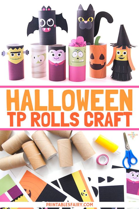 Halloween Loo Roll Crafts, Toilet Paper Tube Halloween Crafts, Tp Roll Crafts For Kids Halloween, Halloween Activities Crafts, Loo Roll Halloween Craft, Toilet Roll Sculpture, Halloween Tp Roll Craft, Tp Roll Halloween Crafts, Halloween Crafts Toilet Paper Rolls