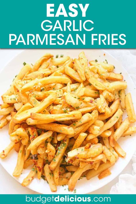 Garlic Parm Fries, Parm Fries, Parmesan Fries Recipe, Garlic French Fries, Parmesan French Fries, Frozen Fries, Air Fryer Fries, Garlic Parmesan Fries, Parmesan Fries