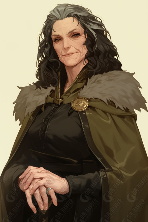 Lady Velrosa Nanda, High Steward of Nightstone, Lawful Good Human Noble (Storm King’s Thunder) Dnd Old Lady, Female Dnd Character, Human Character Design, Older Woman Art, Lawful Good, Good Human, Storm King, Roleplay Characters, Female Character Concept