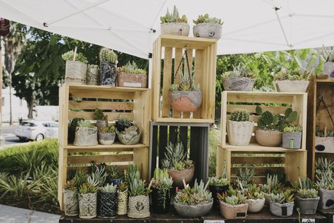 LOVE the use of vertical space with these wooden boxes - could also attach hooks or strips of twine to hang headbands from >> RenegadeCraftFair Market Stall Display Ideas, Craft Table Display, Craft Stall Display, Market Stall Display, Farmers Market Display, Stall Display, Pottery Display, Craft Market Display, Renegade Craft Fair