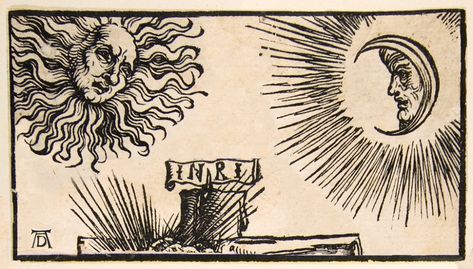 Albrecht Durer "Sun, cross & moon from `The Crucifixion` "… | Flickr Woodcut Tattoo, Medieval Drawings, Medieval Tattoo, Alchemy Art, The Crucifixion, Lino Art, Esoteric Art, Black And White Art Drawing, Albrecht Dürer