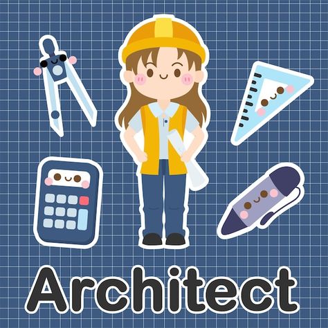 Architect - set of occupation cute kawai... | Premium Vector #Freepik #vector #profession #occupation #worker #chibi-character Graduation Drawing, Vintage Tshirt Design, Architect Drawing, Doraemon Wallpapers, Nail Drawing, Chibi Drawings, Funny Fathers Day, Art Drawings Simple, Cartoon Illustration