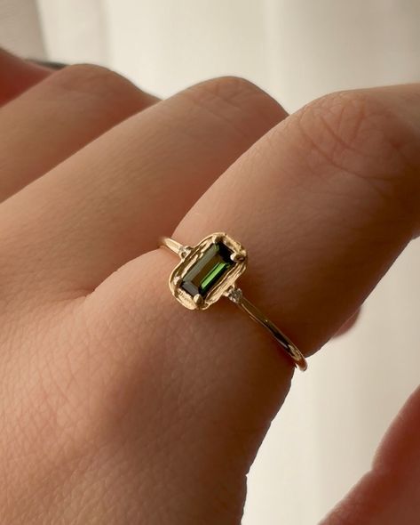 This ring smells like fresh-cut grass on an early October morning – Sap Green Ring, available in 14K white gold, rose gold, yellow gold & platinum. tourmaline ring, fine jewelry, statement ring, dark green, dainty rings, unique jewelry, bespoke ring, painter, paintings October Morning, Sap Green, Fresh Cut Grass, Golden Moments, Dainty Gold Jewelry, Dainty Rings, Green Ring, Rings Unique, Bespoke Rings