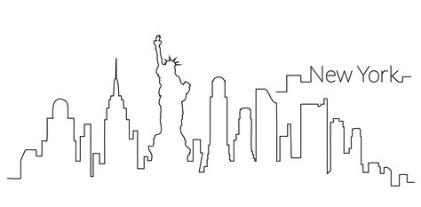 Nice city skyline outline illustration of New York, New York with buildings and famous landmarks. Suitable for travel, city related designs and more  Design available for commercial and promotional use, great for logos, business cards, presentations, motion graphics and more! City Outline Drawing, Nyc Skyline Tattoo, New York Skyline Silhouette, Nex York, New York Drawing, City Outline, Skyline Drawing, Ny Skyline, Denver Skyline