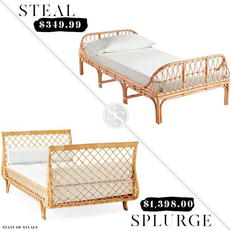 Affordable options for rattan / wicker daybed / twin bed | Inspired by Serena & Lily Avalon Daybed | State of Steals: Luxury Looks for Less for the Home Rattan Twin Bed Frame, Diy Rattan Daybed, Rattan Toddler Bed, Rattan Twin Bed, World Market Daybed, Daybed Twin, Bed Inspired, Wicker Daybed, Daybed Canopy