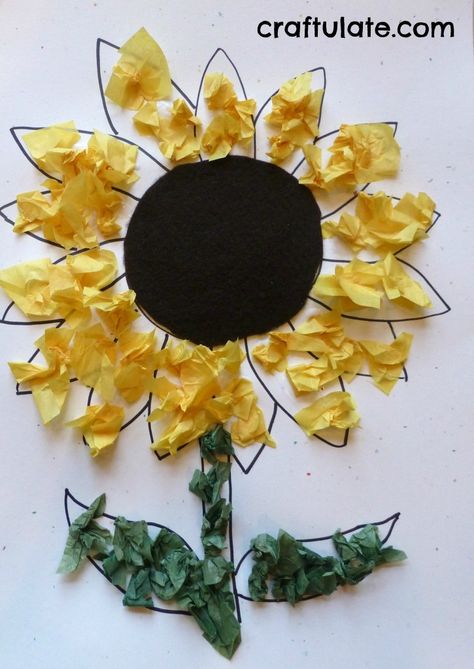 This easy Sunflower Craft is perfect to give as a gift for Mother’s Day! All you need is tissue paper, glue, and paper. Kids Crafts Letters, Letter S Crafts, Mess Free Craft, Sunflower Craft, Aktiviti Tadika, August Crafts, Yellow Crafts, Sunflower Crafts, Aktiviti Kanak-kanak