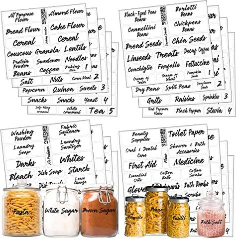 Pantry Bathroom Beauty Laundry Room Labels: 323 Classy Clear Preprinted Water Resistant Complete Label Set to Organize Storage Containers, Jars, Canisters, Laundry & Closet w/Extra Write-on Stickers Organize Deep Pantry Cabinet With Containers, Storage Jar Labels, Organize Deep Pantry Cabinet Linen, Pantry Cricut Labels, Cricut Pantry Labels Farmhouse, Printable Storage Labels, Taking Labels Off Plastic Containers, Free Printable Freezer Labels, Pantry Food Organization