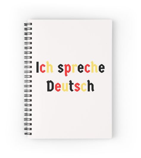 Spiral notebooks with high-quality edge-to-edge print on front. 120 pages in your choice of ruled or graph lines. 'Ich spreche Deutsch' means 'I speak German' - for those who are learning or who have reached a proficient level of German, this design gives you the opportunity to show off that you can communicate auf Deutsch. If you know a German speaker then this would make the ideal German gift for them. There are lots more 'Ich spreche Deutsch' designs in the store. Speak German, Board Collage, Vision Board Collage, School Book Covers, Learn German, Spiral Notebooks, 2024 Vision, Interactive Notebooks, Spiral Notebook