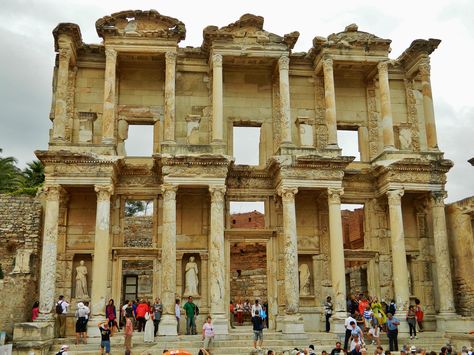 The Library at ancient Ephesus, Turkey.  Just down from the ampitheater where Paul preached to the Ephesians. Library Of Celsus, Library Of Alexandria, City Tattoo, Minecraft Building, Ancient Cities, The Library, Roman Empire, Leaning Tower Of Pisa, Notre Dame