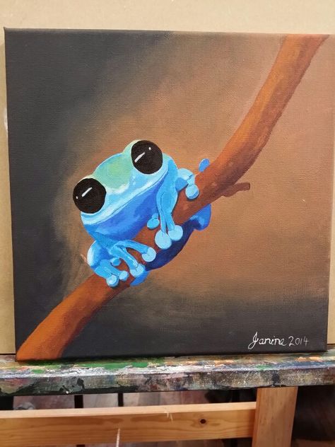 Painted Frogs Ideas, Cute Frog Paintings On Canvas, Paintings Of Frogs, Frog Canvas Painting Easy, Frog Painting Acrylic Easy, Frog Painting Ideas On Canvas, Cute Frog Painting Easy, Easy Frog Painting, Frog Canvas Painting