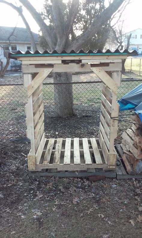 Pallet Wood Shed Pallet Wood Storage Ideas, Pallet Wood Storage, Diy Pallet Wood Storage, Small Pallet Shed, Pallet Wood Shed, Firewood Storage Outdoor Pallet, Wood Pallet Wood Shed, Pallet Wood Storage Rack, How To Build A Wood Shed Out Of Pallets