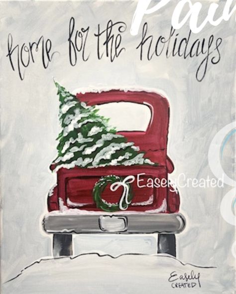 Christmas Canvas Art, Christmas Paintings On Canvas, Christmas Card Art, Painting Party, Canvas For Beginners, Holiday Painting, Christmas Canvas, Canvas Painting Diy, Small Canvas Art