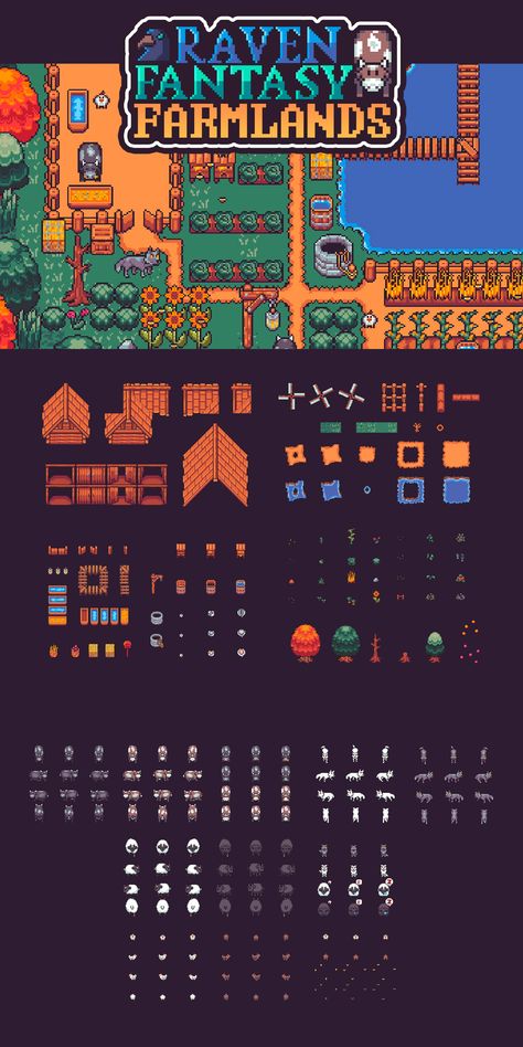 Top Down Farmlands Tileset Pixel Art Top Down Pixel Game, Farm Pixel Art, Tileset Pixel Art, Pixel Art Map, Top Down Pixel Art, Pixel Art Tileset, Pixel Rpg Games, Art Nook, Voxel Games