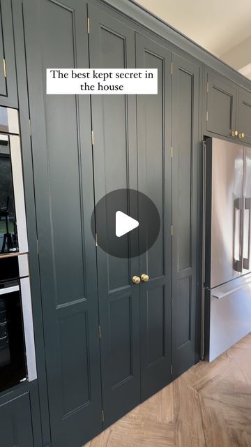 Sam Stern-Gillet on Instagram: "It’s the best kept secret 🤫 in the whole house… the HIDDEN pantry!! 

It has a secret door, measures 2.4m x 1.5m, has open shelves and the same quartz worktop as the kitchen. It also has a tall cupboard that houses an extra freezer and it’s the best place for all the ugly kitchen appliances that no one wants to see 😂 Oh, and a very good hiding place when you don’t want the kids to find you 😝😝😝

Would you have one in your home?

•
•
•

#secretdoor #pantry #hiddenpantry #bespokekitchen #pantrygoals #pantryorganization #newkitchen #kitchenpantry #interiorbloggers #ukhomeaccount #houseaccount #ukhome #kitchenreels #reeltrending #kitcheninspiration #walkinpantry" Hidden Pantry Door In Kitchen, Hidden Pantry Walk In, Kitchen With Hidden Pantry, Pantry Cupboard Ideas, Hidden Pantry Door, Secret Pantry, Hide Appliances, Tall Cupboard, Ugly Kitchen