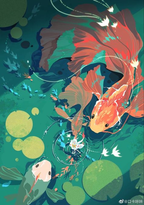 Programming Books, Girls Reading, Koi Fish Drawing, Illustration Fantasy, Fish Drawing, Japon Illustration, Fish Drawings, Seni Cat Air, Lukisan Cat Air