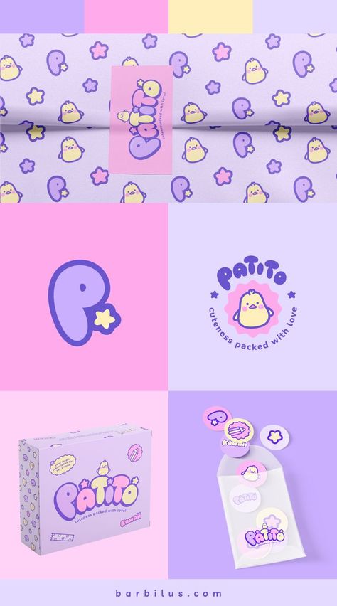 Brand identity for a kawaii stationery brand with a cute and magical style. This visual identity project includes the custom primary logo, secondary logo, brandmark, color palette, brand pattern, custom icons, mascot design, social media design, custom stickers, and packaging. The custom is fully customized by hand drawn and the color palette is soft colors. Find me as @barbilus_ Fun Brand Identity, Kids Package Design, Cute Branding, Kids Branding Design, Custom Wall Stickers, Branding Design Packaging, Vi Design, Visual Identity Design, Brand Color Palette