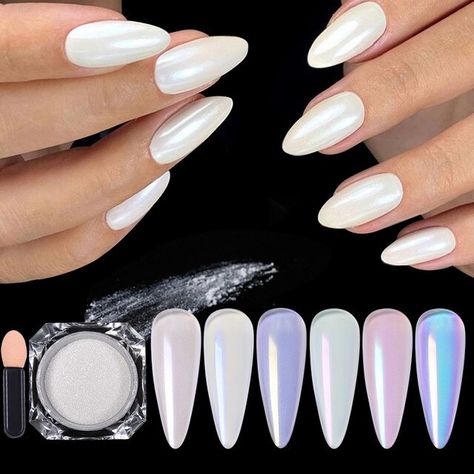 Born Pretty Pearl White Mirror Nail Powder Pigment Dust Nail Art Glitter Chrome Power Aurora Nails Art Decoration Accesorios - Nail Glitter - AliExpress Nails Mirror Powder, White Mirror Nails, Mirror Nails Powder, Nails Powder, Mermaid Nail Art, Pearl Nail Art, Season Nails, Silver Nail Art, Aurora Nails