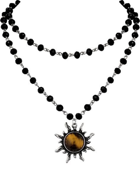 PRICES MAY VARY. GOTH Y2K BOHO TIGER EYE SUN CHOKER NECKLACE: The sun is a symbol of warmth, light, and life, representing energy, vitality, and creativity. It can also symbolize growth, strength, and power. With its elegant design and versatile style, this sun necklace is sure to be a cherished addition to any jewelry collection. MATERIALS: Meticulously crafted from high-quality zinc alloy, onyx and nature crystal SIZE & LENGTH: The Tiger Eye Sun Pendant measures 1.37 inches in diameter. The fi New Year Jewelry, Beaded Boho Necklace, Goth Choker, Bead Choker Necklace, Goth Necklace, Necklace Gothic, Style Gothic, Sun Necklace, Sun Pendant