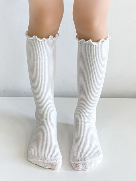 Meia Soft Girl, Dr Kids, Long White Socks, Over The Calf Socks, Fluffy Socks, Orange Outfit, White Socks, Long Socks, Calf Socks