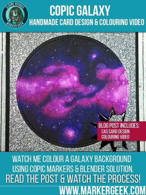 Copic Marker colouring video demonstrating a fun technique for creating galaxy and nebula backgrounds! Galaxy Video, Stamping Techniques Card Tutorials, Card Design Handmade, Galaxy Background, Copic Marker, Galaxy Art, Copic Coloring, Card Making Tutorials, Card Tutorial