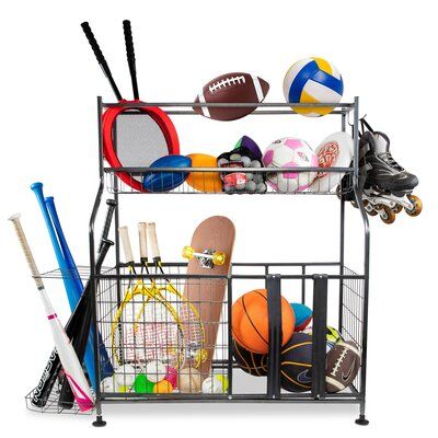 Sports Gear Organization, Sports Gear Storage, Freestanding Bike Rack, Sports Equipment Organization, Sports Equipment Storage, Sport Rack, Clean Garage, Ball Storage, Equipment Storage