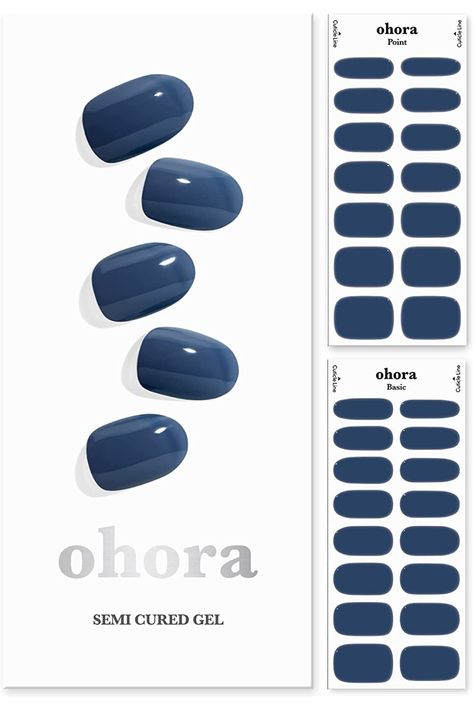 ohora Semi Cured Gel Nail Strips (N Cream Indigo) - Works with Any Nail Lamps, Salon-Quality, Long Lasting, Easy to Apply &amp; Remove - Includes 2 Prep Pads, Nail File &amp; Wooden Stick - Blue Uv Nail Lamp, Gel Nail Strips, Gel Lamp, Shaped Nails, Nail Time, Christmas Gel Nails, Nail Oil, Led Nail Lamp, Uv Lamp