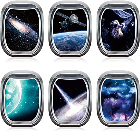 6 Pieces 3D Space Capsule Window Wall Decal Outer Space Wall Stickers Spacecraft Astronaut Wall Mural Poster for Kids Nursery Bedroom Home Decoration, 11 x 15 Inches - - Amazon.com Space Theme Decorations, Astronaut Decorations, Outer Space Bedroom, Outer Space Posters, Wall Cutout, Space Wall Decals, Space Classroom, Outer Space Decorations, Wall Clings