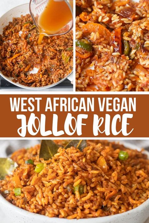 Jollof Rice Vegan, Vegan Jollof Rice, Vegan Nigerian Food, African Vegan Recipes, Vegan Rice Recipe, Jollof Recipe, Vegan Spanish Rice, Vegan Rice Recipes, Vegan African Recipes