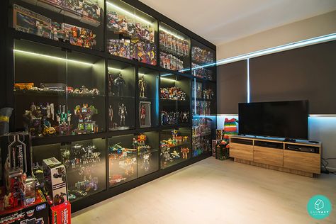 Spaces-Living-Concept-Yishun-Toys-Room-Collectibles Collection Display Cabinet, Lego Display Cabinet Ideas, Toy Display Cabinet, Collection Room Ideas, Collectible Display Ideas, Collection Display Room, Lego Display Ideas Shelves, Toy Display Shelves, Figure Display Cabinet