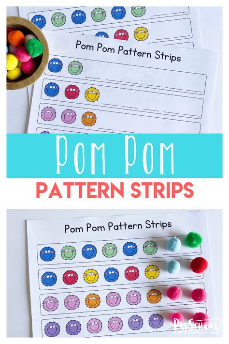 Patterns For Kindergarten Activities, Pom Pom Activity For Preschool, Prek Patterns Activities, Free Pattern Activities For Preschool, Free Pattern Activities For Kindergarten, Pattern Activities For Kindergarten Math Stations, Hands On Pattern Activities For Kindergarten, Pattern Printables For Preschool, Pom Pom Pattern Cards