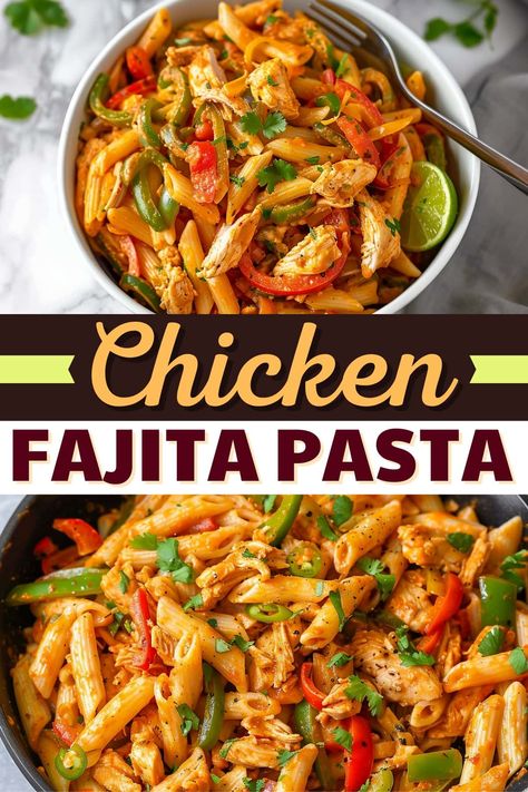 This one-pot chicken fajita pasta combines tender chicken, charred veggies, and creamy sauce for an easy weeknight meal the whole family will love. One Pot Chicken Fajita Pasta, Stovetop Dinners, Fajita Pasta, Chicken Fajita Pasta, Sauce Pasta, Chicken Fajita, One Pot Chicken, Dinner Chicken, One Pot Pasta