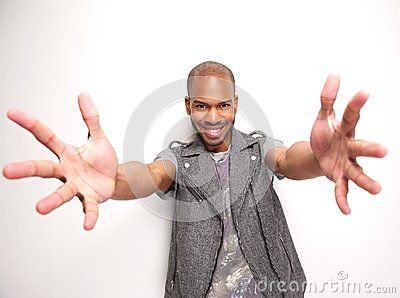 Smiling man with arms outstretched and hands open Hand Leaning On Table Reference, Person Holding Head In Hands Drawing, Hand Out Stretched, Hands Open Reference, Open Arm Pose Reference, Open Arms Drawing Reference, Arms Reaching Out, Hands Outstretched Reference, Hands Held Out