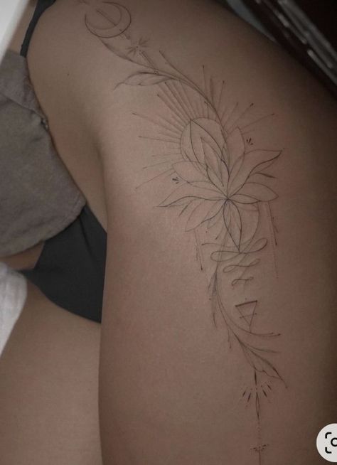 Tato Minimal, Hip Thigh Tattoos, Boho Tattoos, Hip Tattoos Women, Inspiration Tattoos, Leg Tattoos Women, Thigh Tattoos Women, Classy Tattoos, Leg Tattoo