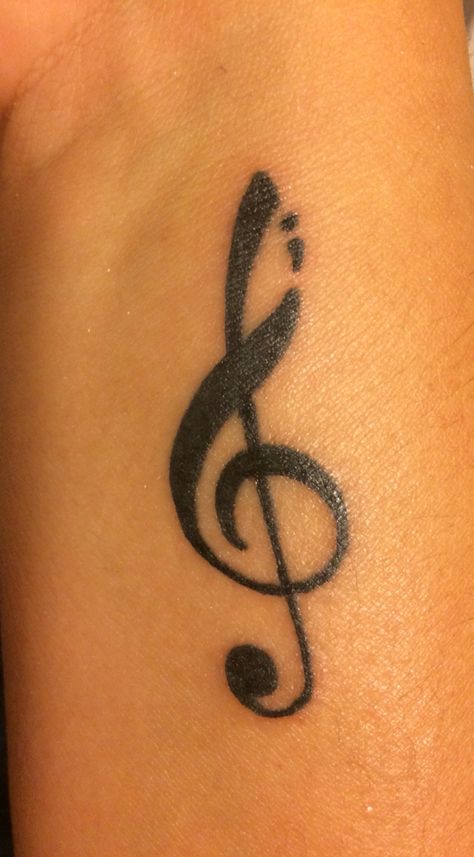 Finally got my semi colon treble clef tattoo! Love it! G Clef, music, semi con project tattoos. Semi Tattoo, Clef Tattoo, Notes Tattoo, Semicolon Tattoos, Treble Clef Tattoo, Colon Tattoo, Tattoo Removal Cost, Semicolon Project, Semi Colon