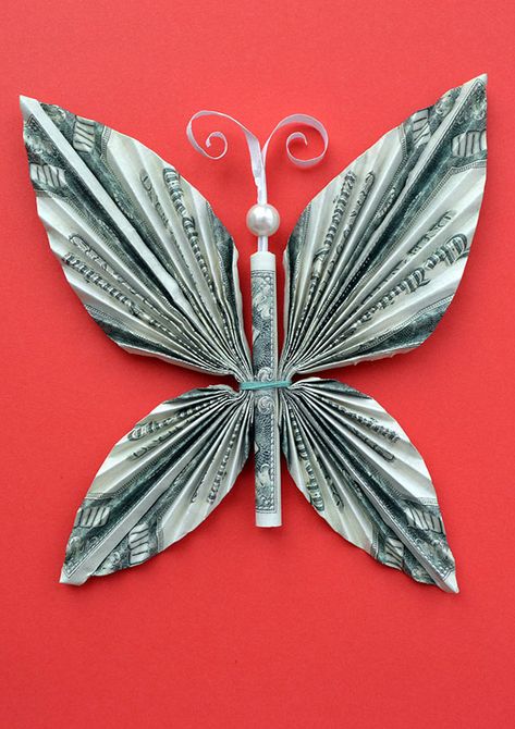 Butterfly Lei Dollar Bills, Butterfly Dollar Bill, How To Make A Butterfly Out Of Money, Folding Money Into Flowers, Money Butterfly Origami, Origami Dollar Bills, Money Flowers Diy Dollar Bills, Money Butterflies, Money Butterfly