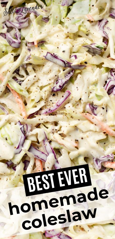 closeup of coleslaw with text overlay that reads best ever homemade coleslaw Best Coleslaw, Best Coleslaw Recipe, Soup Crockpot, Coleslaw Recipe Easy, Soup Instant Pot, Homemade Coleslaw, Slaw Recipes, Best Salad Recipes, Coleslaw Recipe