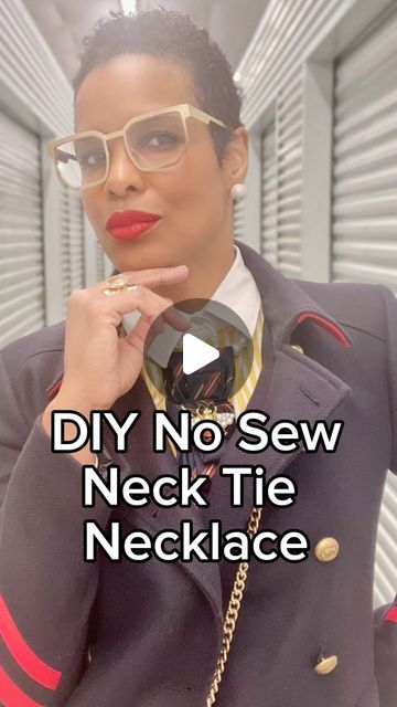 Bengela Holmes on Instagram: "REPOST!  I had several questions asking how I tied this neck tie.  So I am reposting the tutorial so you don’t have to scroll. 😂❤️  Happy Sunday!  #tutorial #diyfashion #diyclothing #neckties #upcycledfashion #unwastedresale #howtotieatie" Neck Tie Necklace, Tie Necklace Diy, Necktie Necklace Diy, How To Tie A Necktie Women, How To Tie Neckerchief, Upscaling Clothes, Bow Tie Outfits For Women, Women Ties Outfit, Neck Tie Outfits For Women