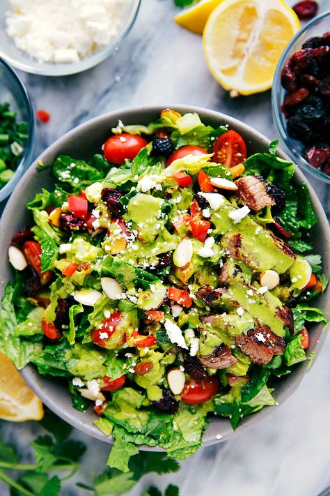 6 Healthy Salad and Wine Pairings for Your Next Girls' Night In #theeverygirl Tri Tip Salad, Steak Salad Recipe, Spring Salad Recipes, Tri Tip, Steak Salad, Spring Salad, Incredible Recipes, Dried Cherries, Quinoa Salad