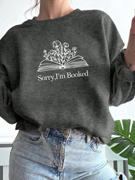 Book Lover Book Worm Librarian Gift Crew Neck Long Sleeve Sweatshirt For Book Lovers And Readers Dark Grey Casual  Long Sleeve Fabric Graphic,Letter,Plants Pullovers Slight Stretch  Women Clothing, size features are:Bust: ,Length: ,Sleeve Length: Gifts For Librarians, Book Worm, Womens Crewneck, Long Sleeve Sweatshirt, Halloween Women, Librarian, Book Lover, Long Sleeve Sweatshirts, Colorful Leggings