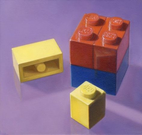 If It's Hip, It's Here (Archives): Nostalgia On Canvas. Allan Innman Paints Our Favorite Childhood Toys. Lego Block Drawing, Lego Painting, Lego Drawing, Lego Reference, Fun Paintings, Art Coursework, Art Perspective, Realistic Render, Ib Art