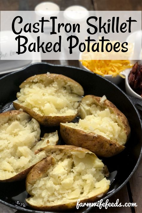 Baked Potatoes In Cast Iron Skillet, Melting Potatoes In Cast Iron Skillet, Cast Iron Baked Potatoes, Dutch Oven Baked Potatoes, Pan Baked Potatoes, Potatoes In Cast Iron Skillet, Roaster Recipes, Dutch Oven Recipes Cast Iron, Baked Potato With Cheese