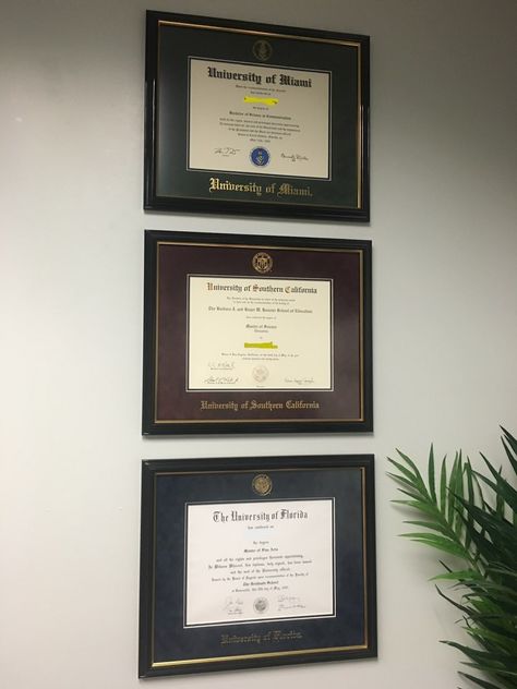 Diploma Display Office, Certificate Vision Board, Wall Certificate Display, Certificate Frames On Wall, Diploma Vision Board, Displaying Diplomas In Office, Degree Display Office, Office With Diplomas On Wall, Degree On Wall