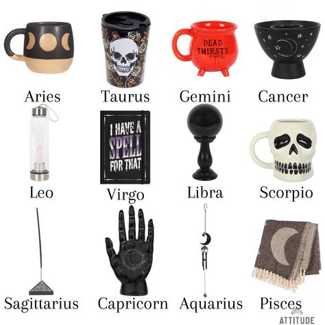 Gift ideas for each zodiac🎁🖤 Comment your sign below✨ Zodiac Gifts Ideas, Zodiac Signs Birthday, Gothic Homeware, Virgo And Sagittarius, Libra And Leo, Leo And Scorpio, Sagittarius And Capricorn, Capricorn And Aquarius, Taurus And Gemini